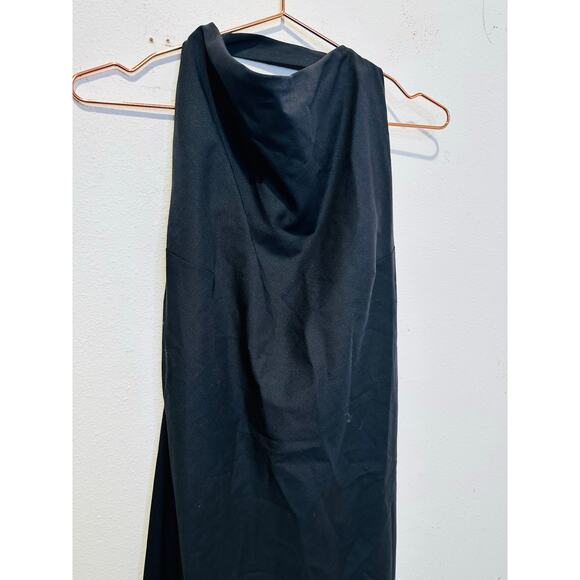 ROHE Black Open Back High Neckline Tie Strap Detail Floor Length Back Slit Dress - Picture 15 of 16
